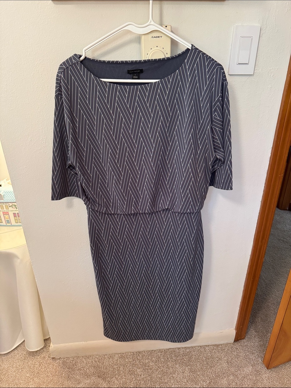 Ann Taylor Navy Chevron-Pattern Midi Dress